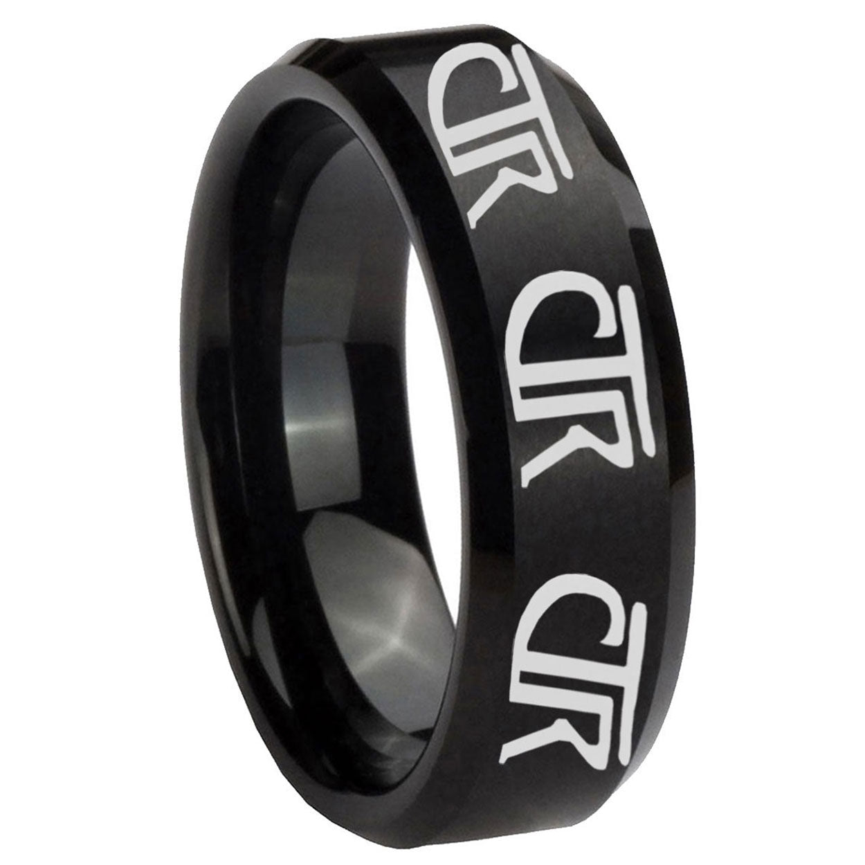 10mm Multiple CTR Beveled Edges Brush Black Tungsten Carbide Men's Band Ring