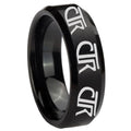 8MM Multiple CTR Bevel Beveled Brushed Black Tungsten Mens Ring