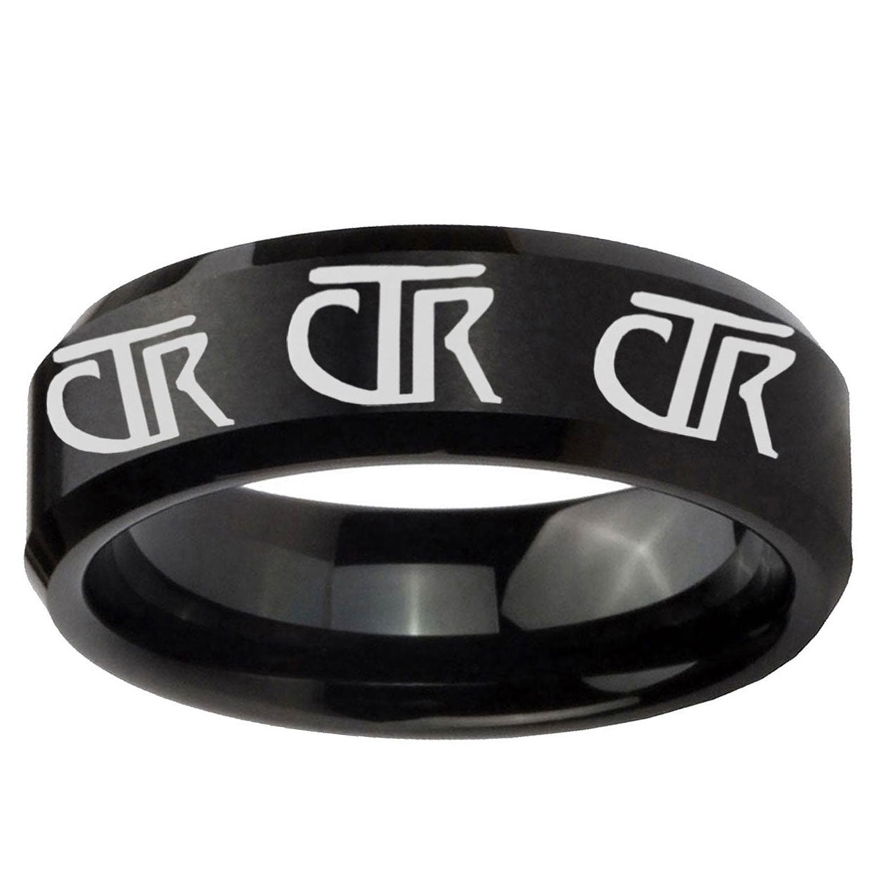 5MM Multiple CTR Bevel Beveled Brushed Black Tungsten Mens Ring