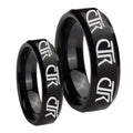 Multiple CTR Beveled Edges Brush Black Tungsten Bridal Set Ring
