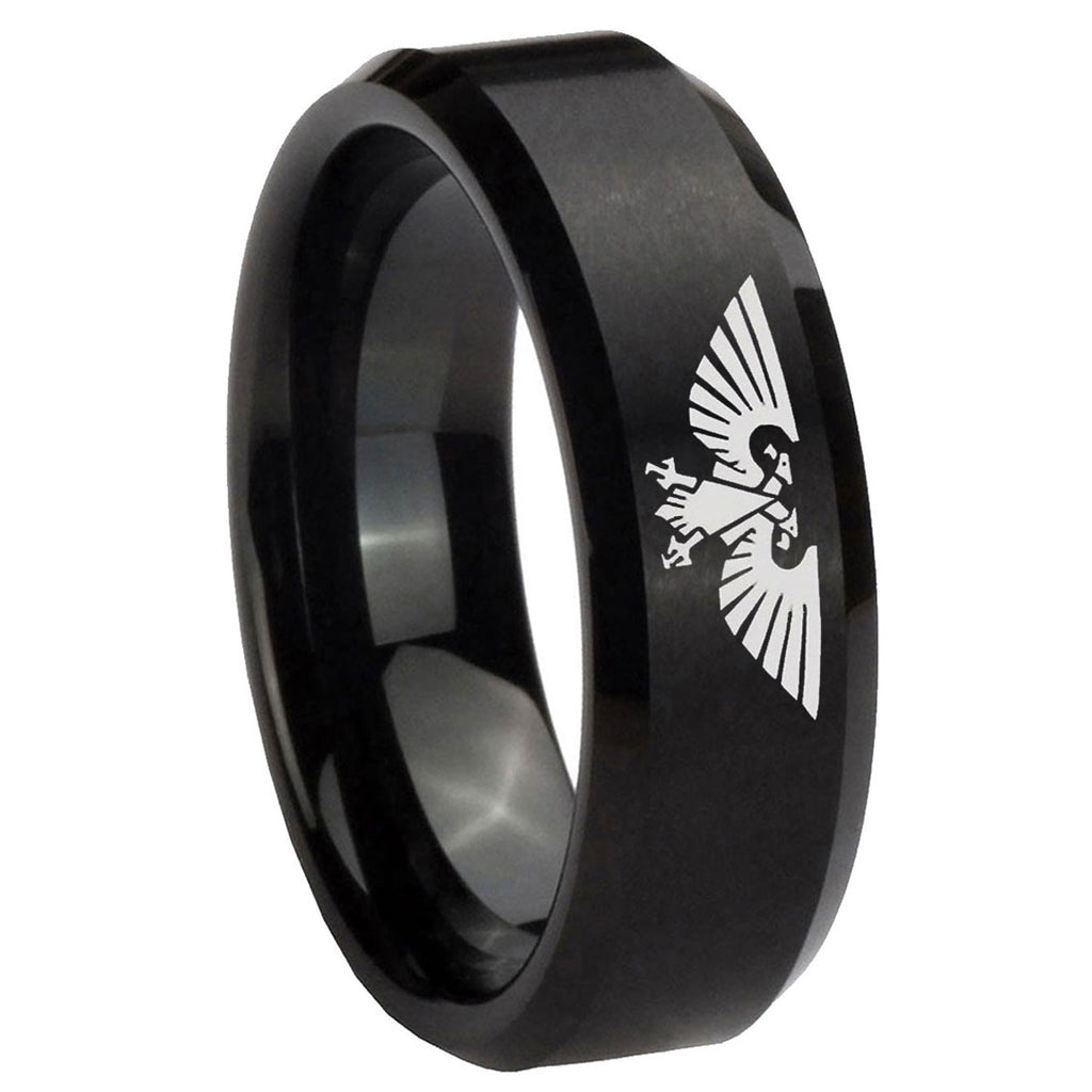 10mm Aquila Beveled Edges Brush Black Tungsten Carbide Mens Bands Ring