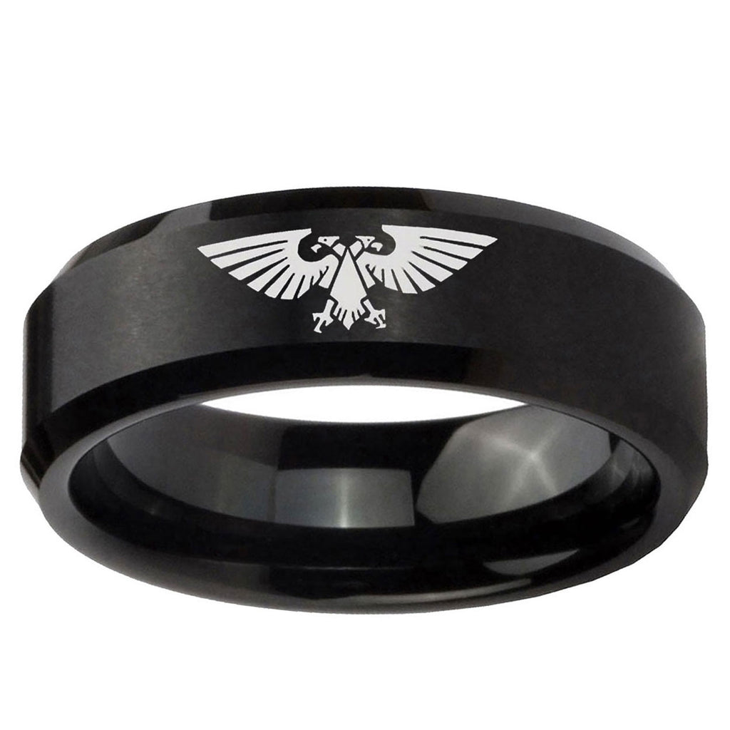 10mm Aquila Beveled Edge Brush Black Tungsten Carbide Mens Bands Ring