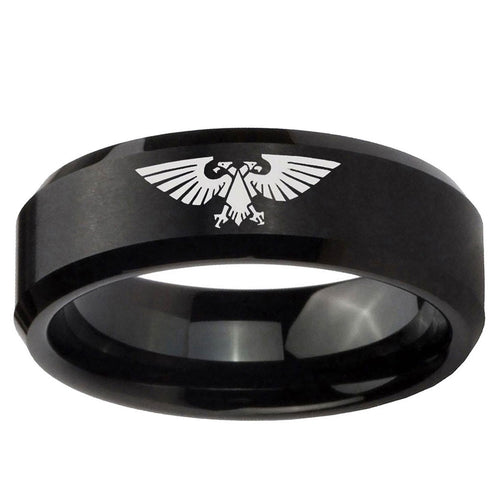10mm Aquila Beveled Edge Brush Black Tungsten Carbide Mens Bands Ring