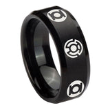 8mm Blue Green Lantern Beveled Edge Brushed Black Male Tungsten Rings