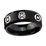 5, 8mm Blue Green Lantern Beveled Edge Brushed Black Male Tungsten Rings
