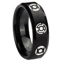 8MM Blue Green Lantern Beveled Brushed Black Tungsten Ring For Men