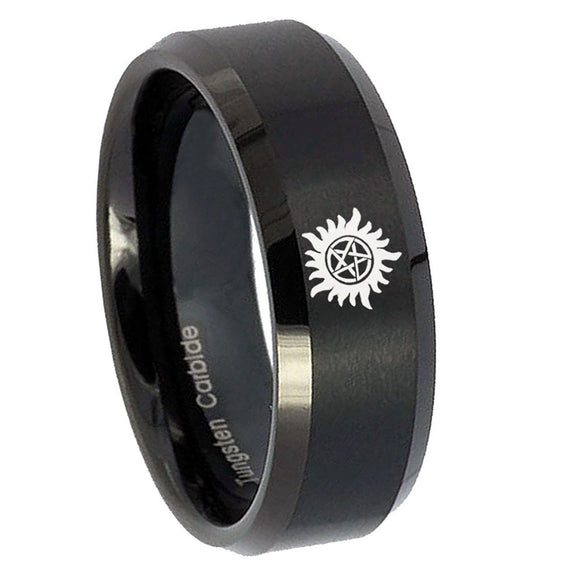 8mm Supernatural Beveled Edge Brushed Black Male Wedding Band