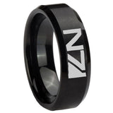 8mm N7 Design Beveled Edges Brush Black Tungsten Mens Engagement Ring
