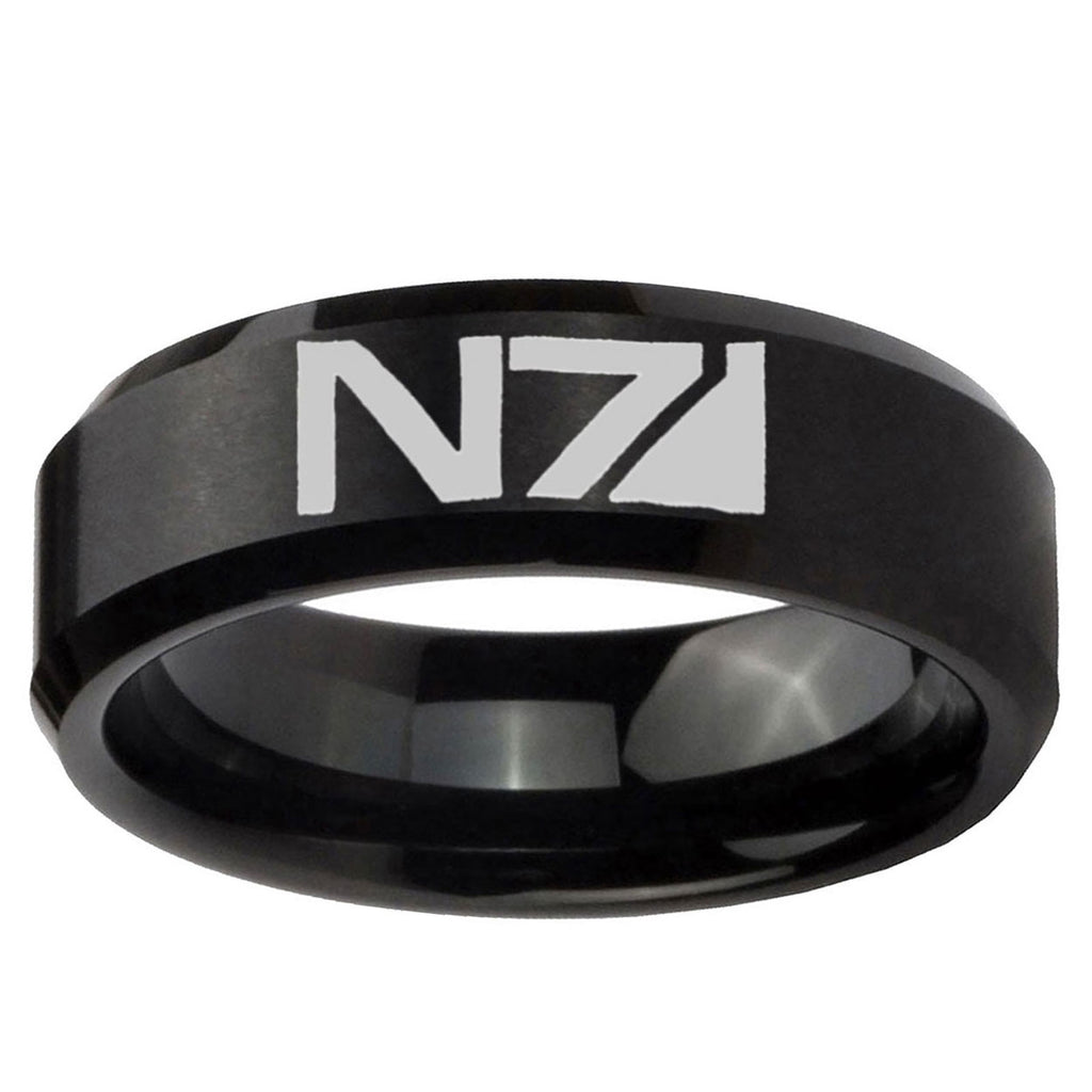 10mm N7 Design Beveled Edge Brush Black Tungsten Ring
