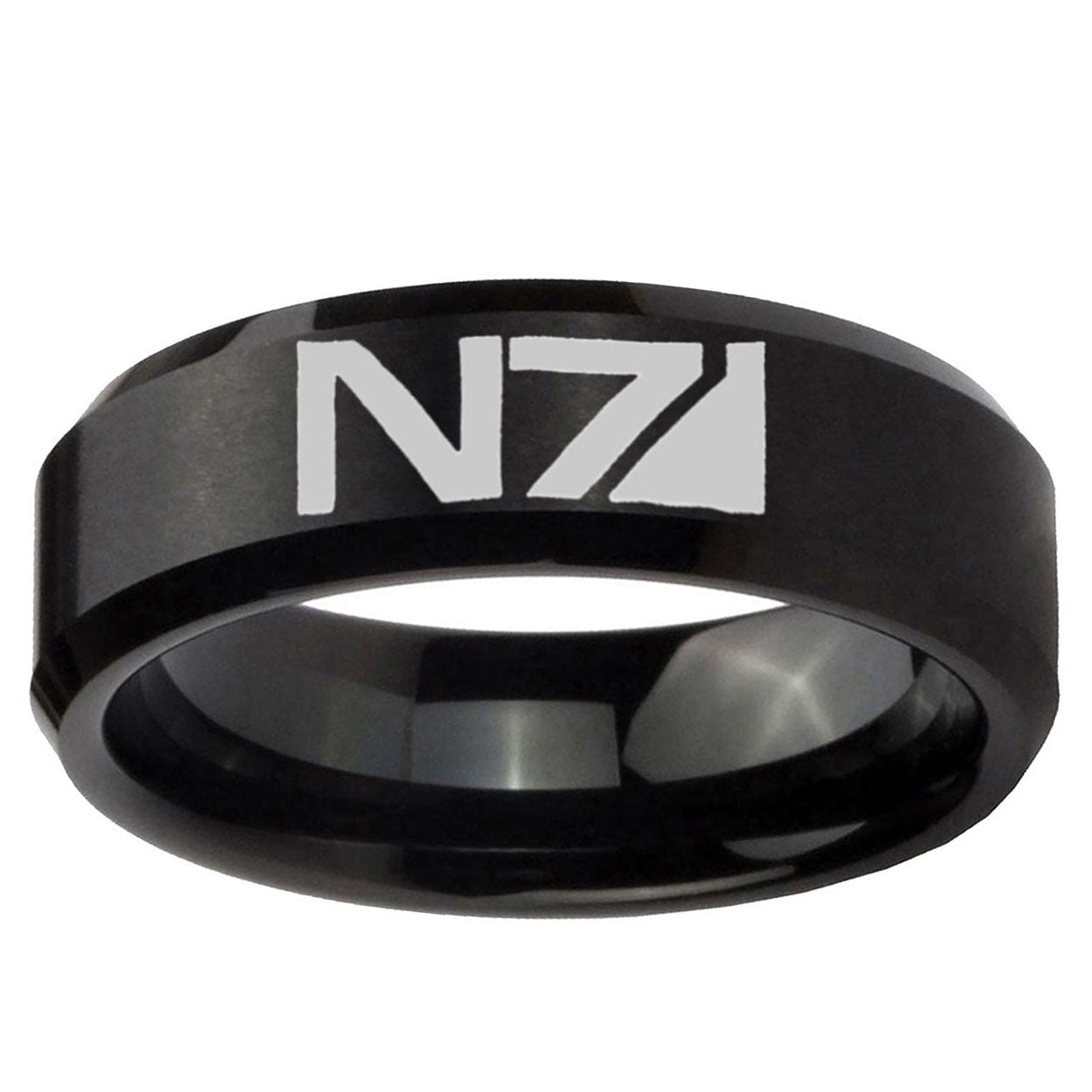 10mm N7 Design Beveled Edge Brush Black Tungsten Ring