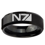5, 8mm N7 Design Beveled Edge Brush Black Tungsten Mens Engagement Ring