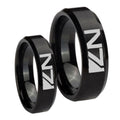 N7 Design Beveled Edges Brush Black Tungsten Couples Ring Set
