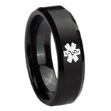 10mm-Medical-Alert-Beveled-Edges-Brush-Black-Tungsten-Carbide-Men's-Bands-Ring