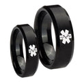 Medical Alert Beveled Brush Black Tungsten Mens Ring Set
