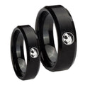 Thundercat Beveled Edges Brush Black Tungsten Wedding Ring Set