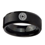 5, 8mm Blue Lantern Beveled Edge Brushed Black Male Wedding Band