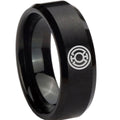 8MM Blue Lantern Beveled Brushed Black Tungsten Wedding Band Men