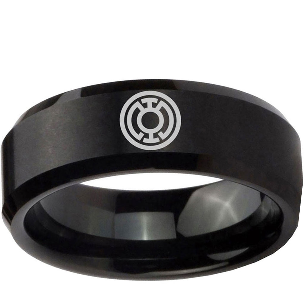 5MM Blue Lantern Beveled Brushed Black Tungsten Wedding Band Men