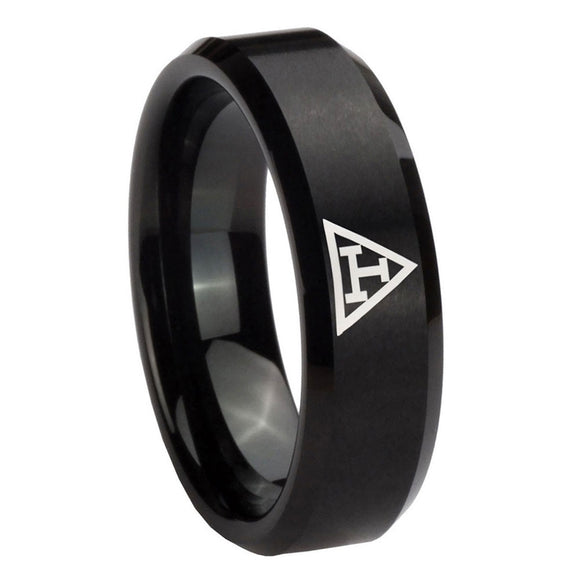 10mm-Masonic-Triple-Beveled-Edges-Brush-Black-Tungsten-Mens-Engagement-Ring