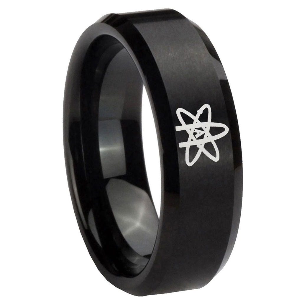 10mm American Atheist Beveled Edges Brush Black Tungsten Men's Promise Rings