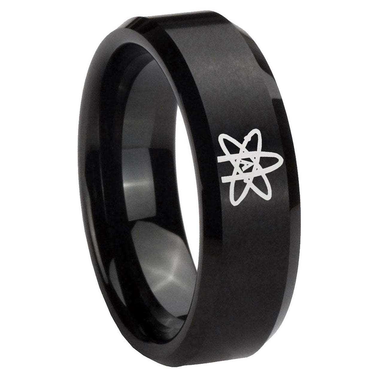 10mm American Atheist Beveled Edges Brush Black Tungsten Men's Promise Rings