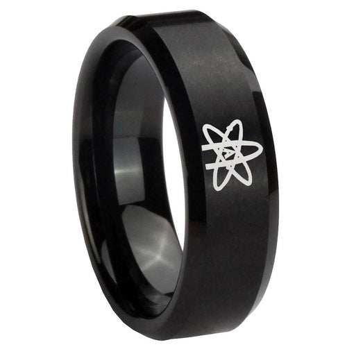 10mm American Atheist Beveled Edges Brush Black Tungsten Men's Promise Rings