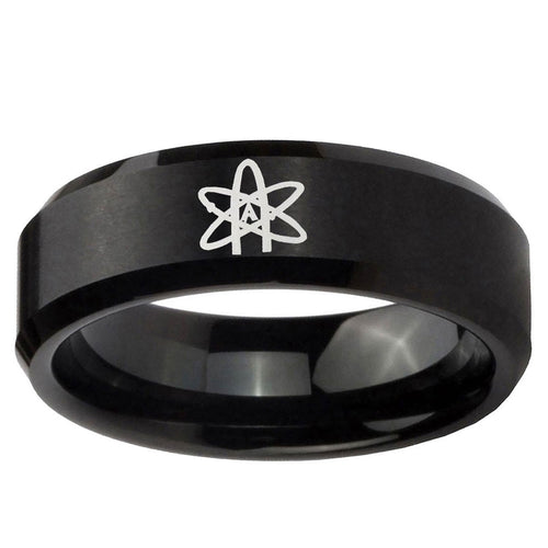 10mm American Atheist Beveled Edge Brush Black Tungsten Men's Promise Rings