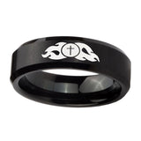 10mm-Flamed-Cross-Beveled-Edges-Brush-Black-Tungsten-Carbide-Mens-Ring-Engraved