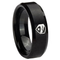 10mm GI Joe Eagle Beveled Edges Brush Black Tungsten Mens Ring Personalized