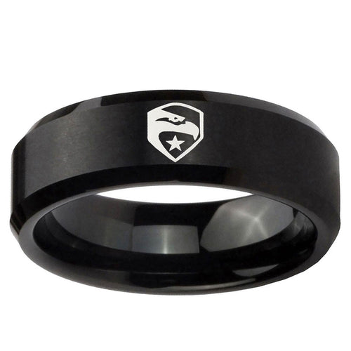 10mm GI Joe Eagle Beveled Edge Brush Black Tungsten Ring