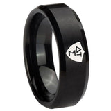10mm Greek CTR Beveled Edges Brush Black Tungsten Carbide Mens Wedding Band