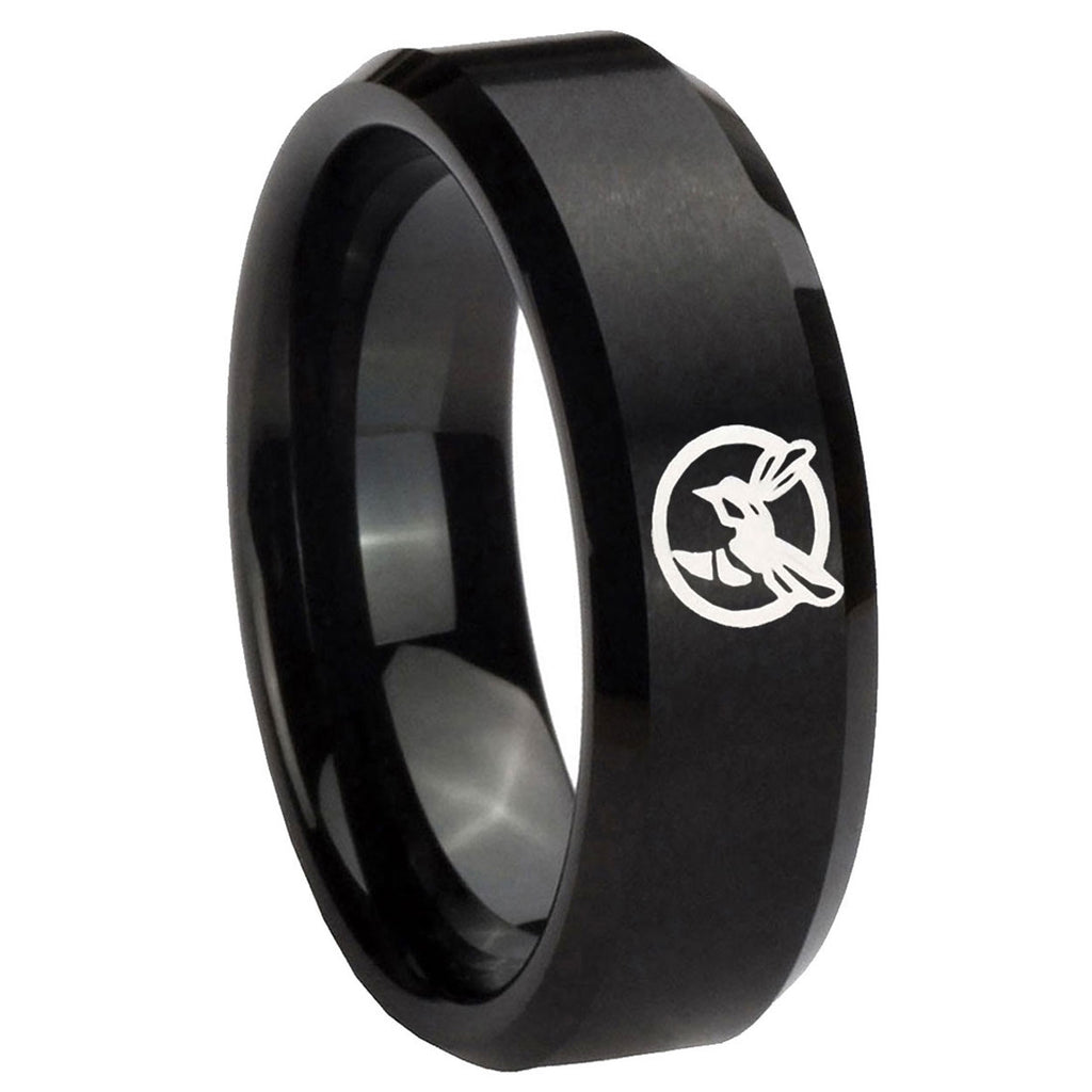10mm Honey Bee Beveled Edges Brush Black Tungsten Carbide Men's Wedding Band