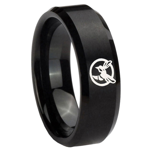 10mm Honey Bee Beveled Edges Brush Black Tungsten Carbide Men's Wedding Band