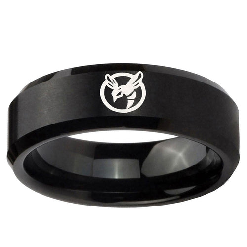 10mm Honey Bee Beveled Edge Brush Black Tungsten Ring