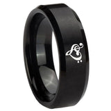 8mm Music & Heart Beveled Edges Brush Black Tungsten Men's Promise Rings