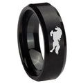 8MM Horse Beveled Brushed Black Tungsten Engrave Man Ring