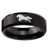 10mm Horse Beveled Edge Brush Black Tungsten Ring