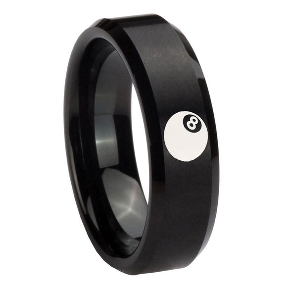 10mm-8-Ball-Beveled-Edges-Brush-Black-Tungsten-Carbide-Personalized-Ring