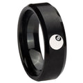 10mm 8 Ball Beveled Edges Brush Black Tungsten Carbide Personalized Ring