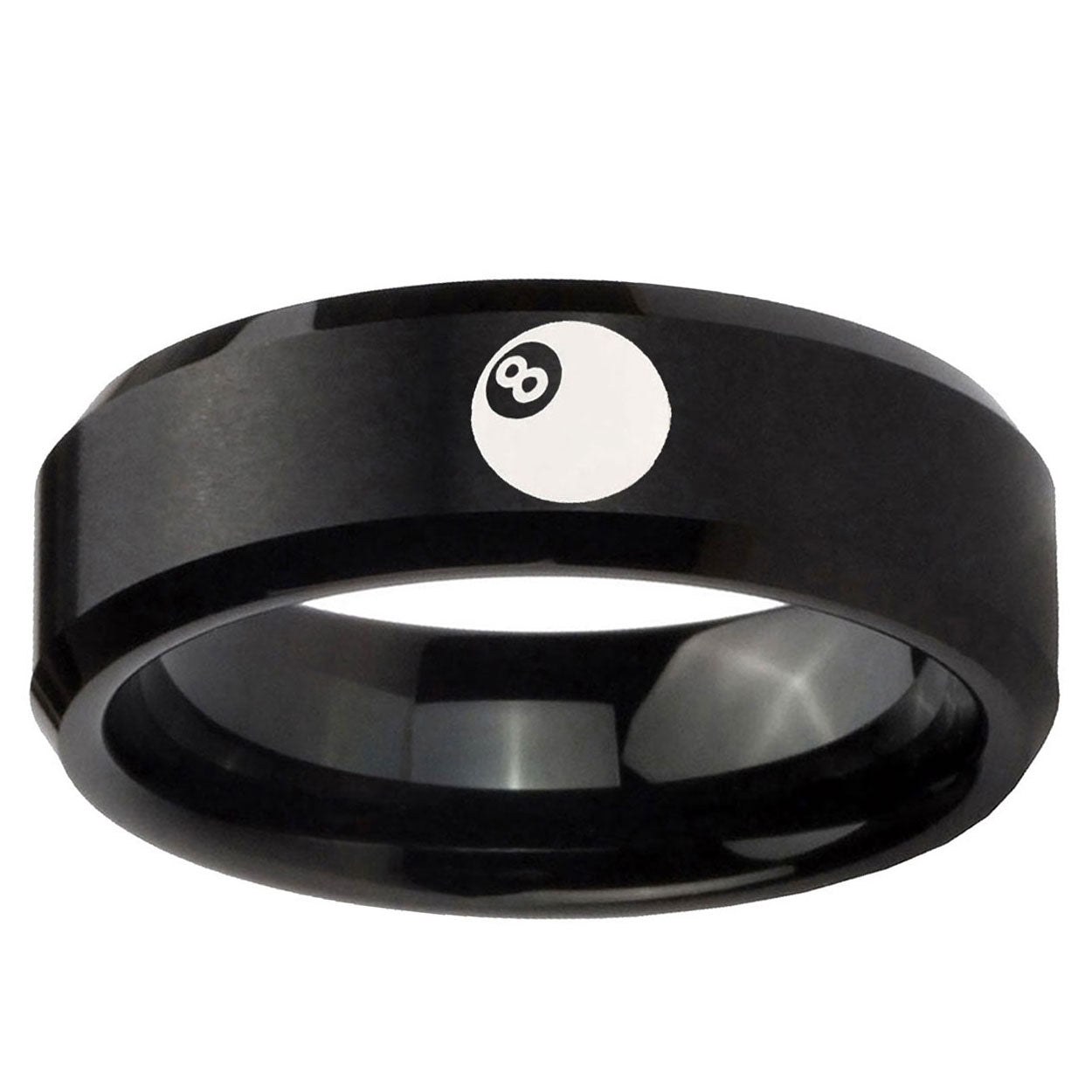 10mm 8 Ball Beveled Edge Brush Black Tungsten Ring