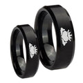 Claddagh Design Beveled Edges Brush Black Tungsten Bridal Band Set