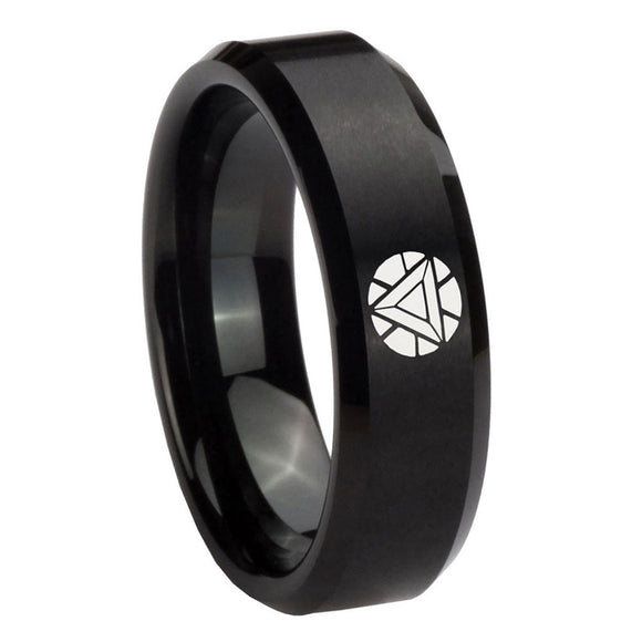 8mm Iron Man Art Reactor Beveled Edge Brushed Black Men's Tungsten Wedding Bands