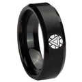 8MM Iron Man Art Beveled Brushed Black Tungsten Ring For Man