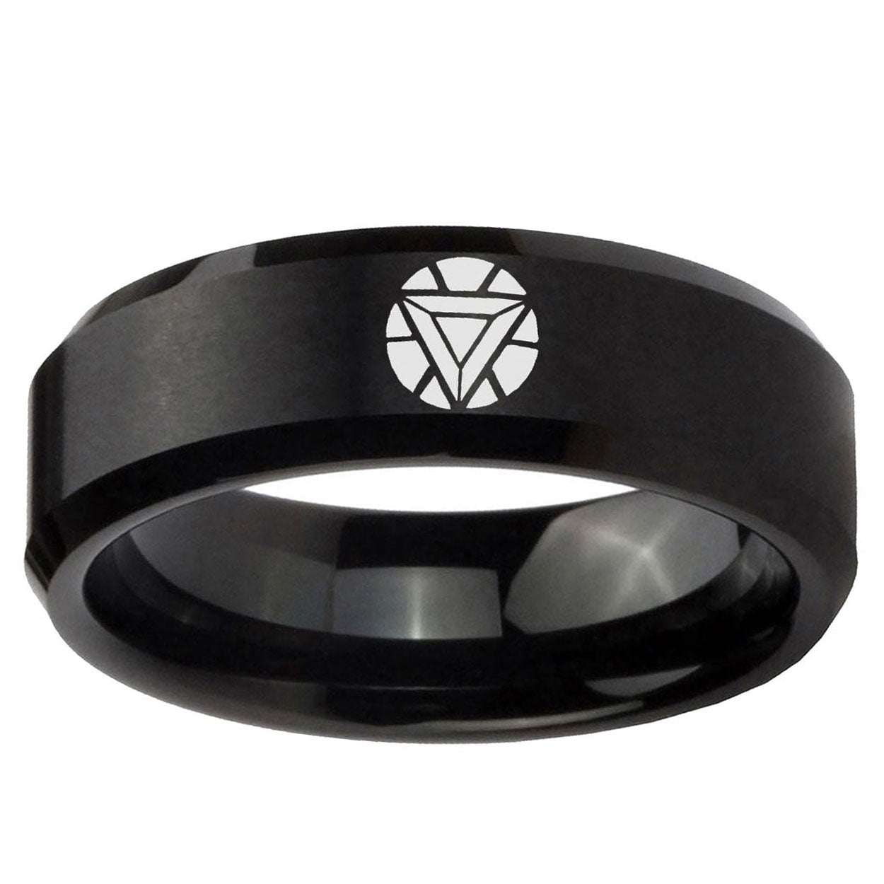 5MM Iron Man Art Beveled Brushed Black Tungsten Ring For Man