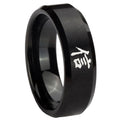 8MM Kanji Faith Beveled Brushed Black Tungsten Men's Wedding Band