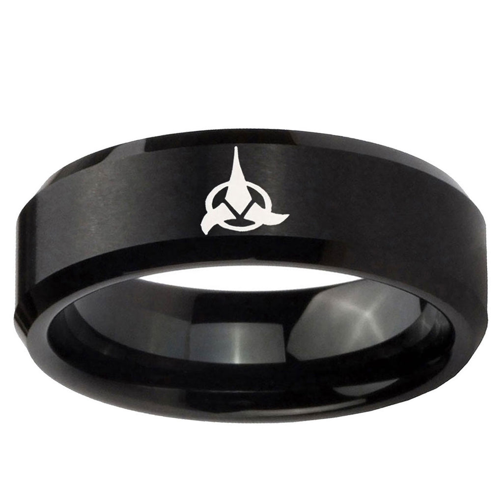 10mm Klingon Beveled Edge Brush Black Tungsten Ring