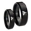 Klingon Beveled Edges Brush Black Tungsten Bridal Band Set