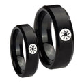 Magic The GatheRing Beveled Edges Brush Black Tungsten Bridal Set Ring
