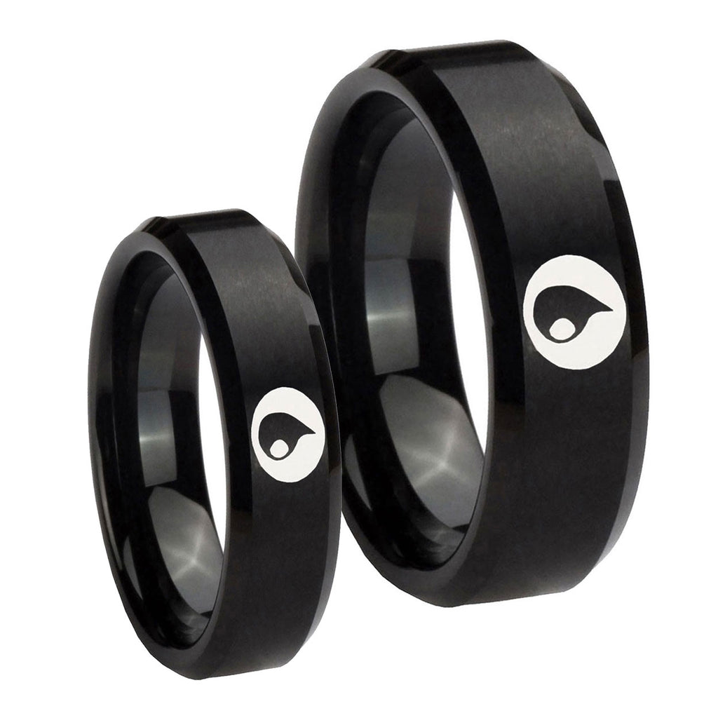 Magic GatheRing Beveled Edges Brush Black Tungsten Bridal Band Set