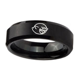 10mm-Mario-Boo-Ghost-Beveled-Edges-Brush-Black-Tungsten-Carbide-Bands-Ring